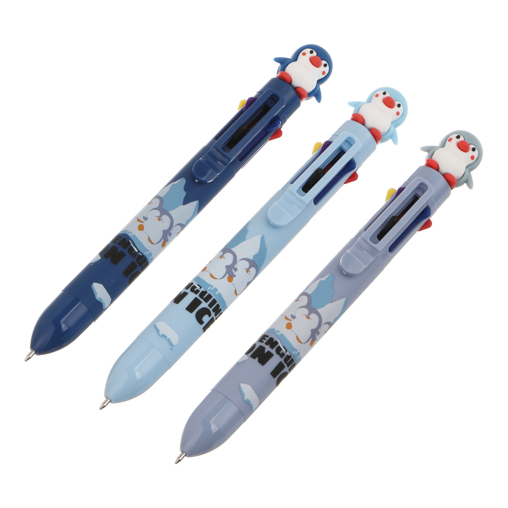 Ручка шариковая автоматическая 8-цветная 0,7мм, с фигуркой в форме пингвина, 3 вида, шоу-бокс, арт.№ 591-313