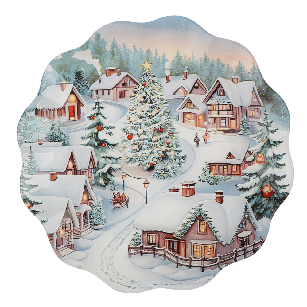 Зимний пейзаж Блюдо круглое 25,5см, стекло, арт.№ 820-465