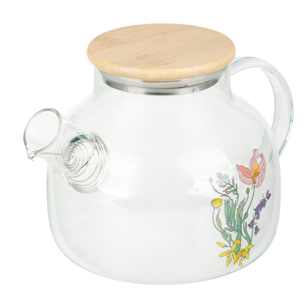 Чайник заварочный с металлическим фильтром тм SATOSHI Ботаника 1000мл, стекло, арт.№ 850-280