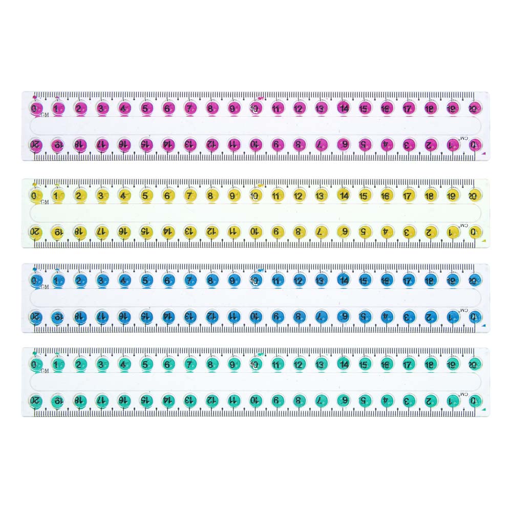 Линейка 20 см., выпуклые цветные цифры, пластик, 4 цвета, арт.№ 532-111