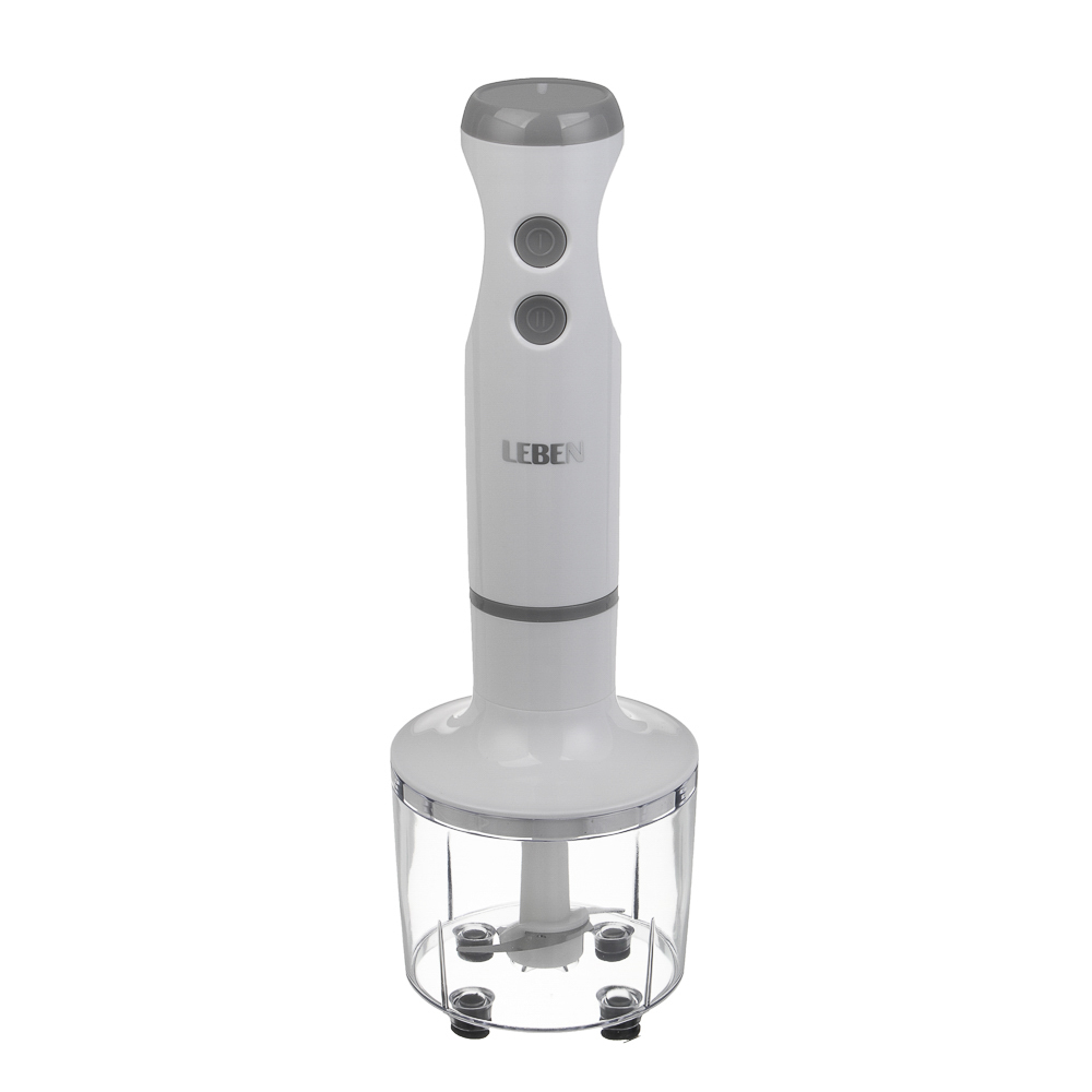 LEBEN Блендер погружной, 900 Вт, 2 скорости, металл.стержень, чоппер и стакан, белый, арт.№ 269-049