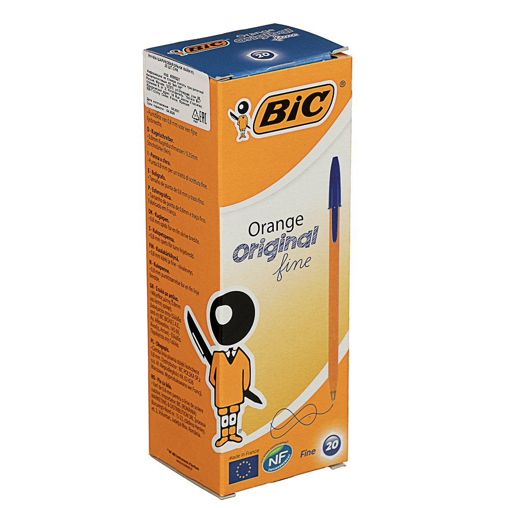 BIC Ручка шариковая синяя "Оранж Ориджинал Файн", 0,3мм, пластик, инд.маркировка, 8099221, арт.№ 627-086