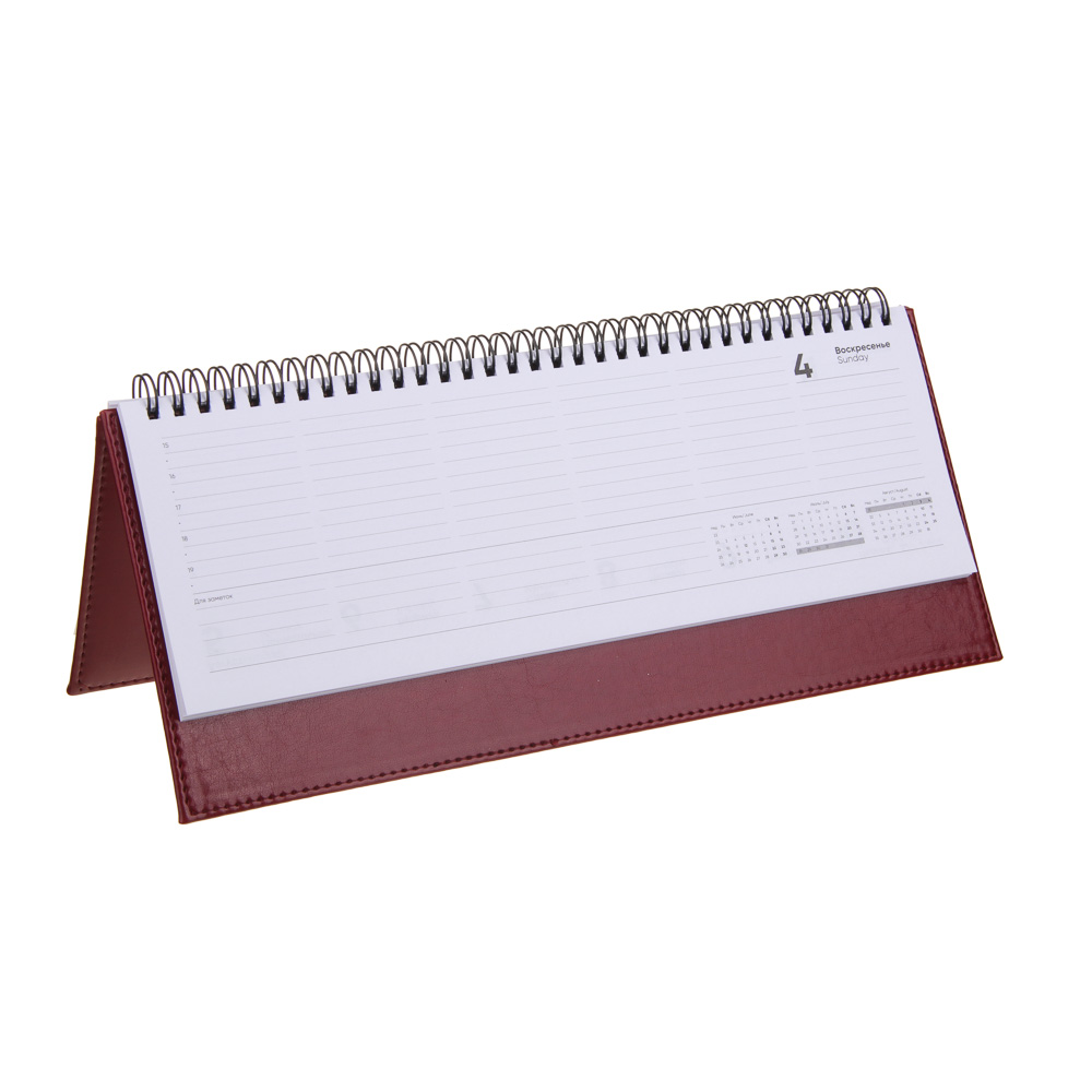 Планинг настольный на 2024 "ПРЕСТИЖ", 31x14,5см, 128 стр., тв.обложка, иск.кожа, спираль, красный, арт.№ 572-148
