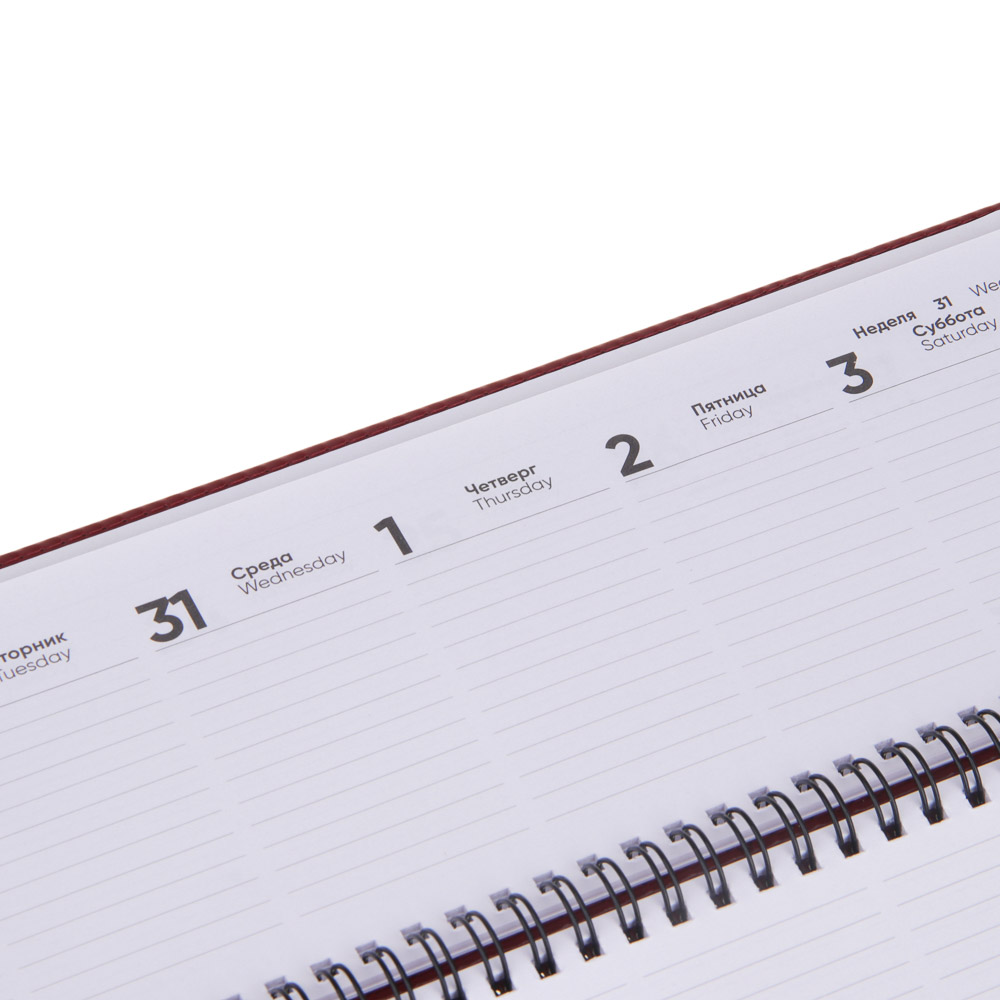 Планинг настольный на 2024 "ПРЕСТИЖ", 31x14,5см, 128 стр., тв.обложка, иск.кожа, спираль, красный, арт.№ 572-148