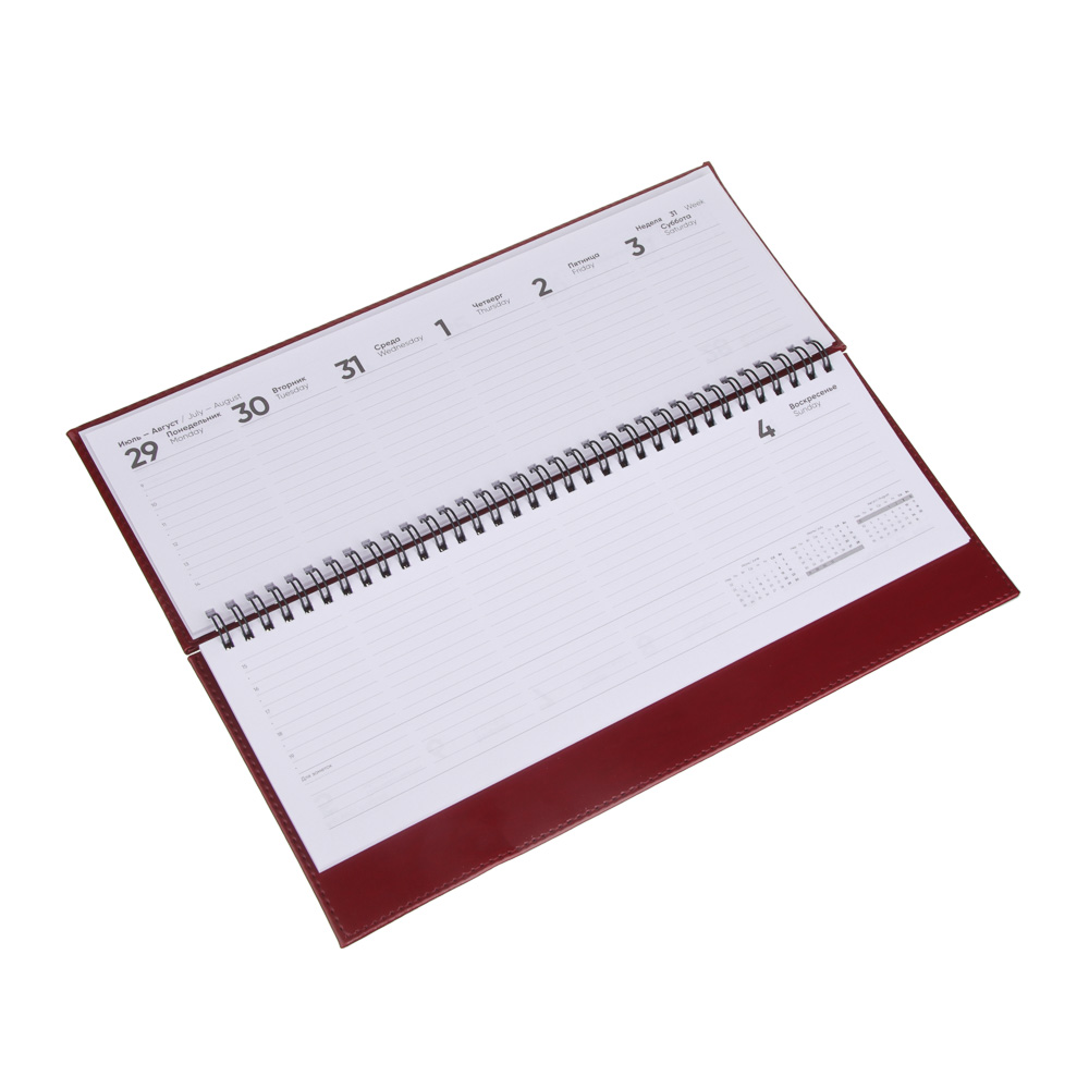 Планинг настольный на 2024 "ПРЕСТИЖ", 31x14,5см, 128 стр., тв.обложка, иск.кожа, спираль, красный, арт.№ 572-148