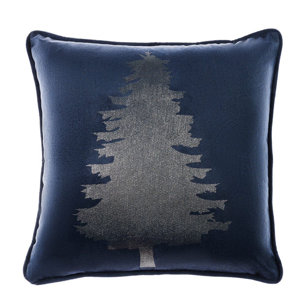 PROVANCE Ноэль Чехол для подушки с фольгированным принтом, велюр 40х40см, 100% полиэстер, синий, арт.№ 492-161