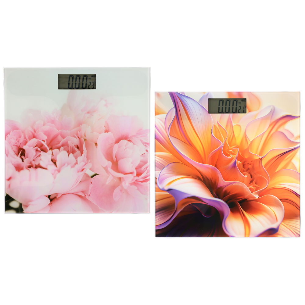 LEBEN Весы напольные электронные "Цветочная симфония", ЖК-дисплей, макс. нагр.до 180кг, 28х28х0,5см, арт.№ 252-091