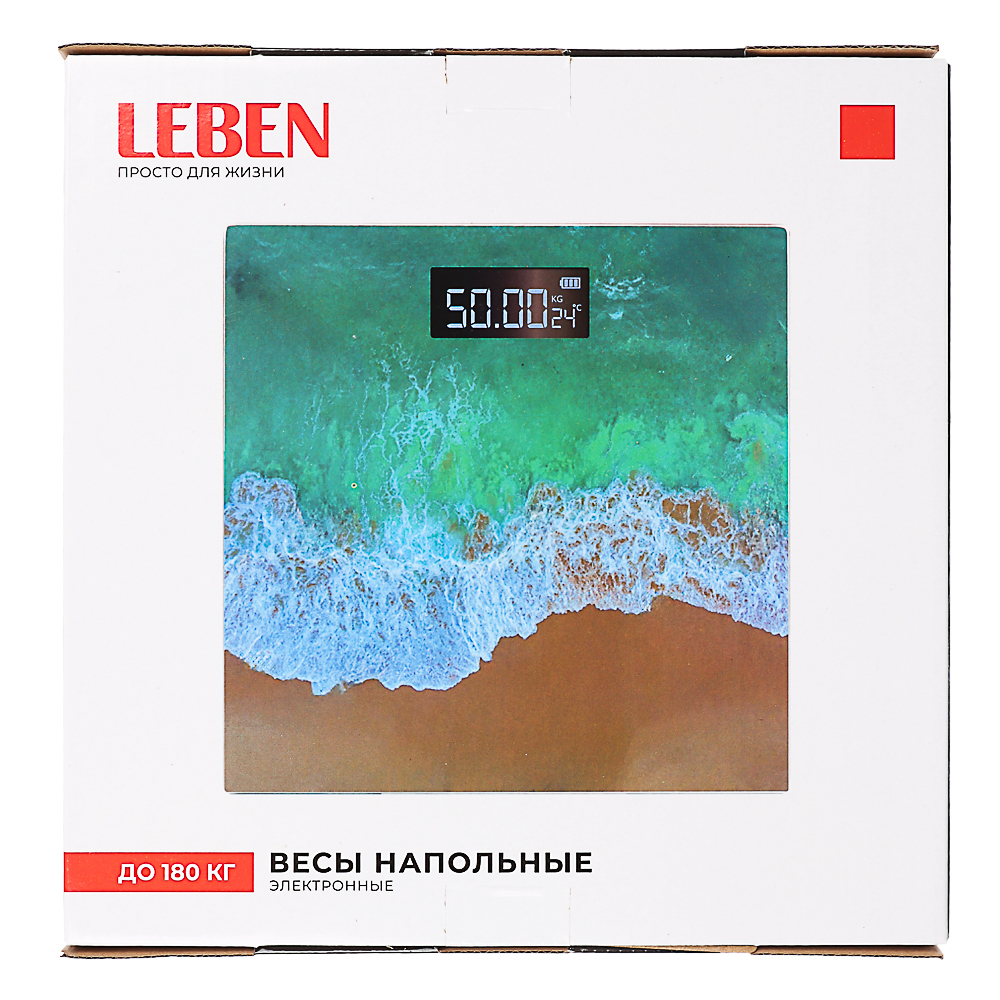 LEBEN Весы напольные электронные "Релакс", ЖК-дисплей, макс. нагр.до 180кг, 28х28х0,5см, арт.№ 252-093