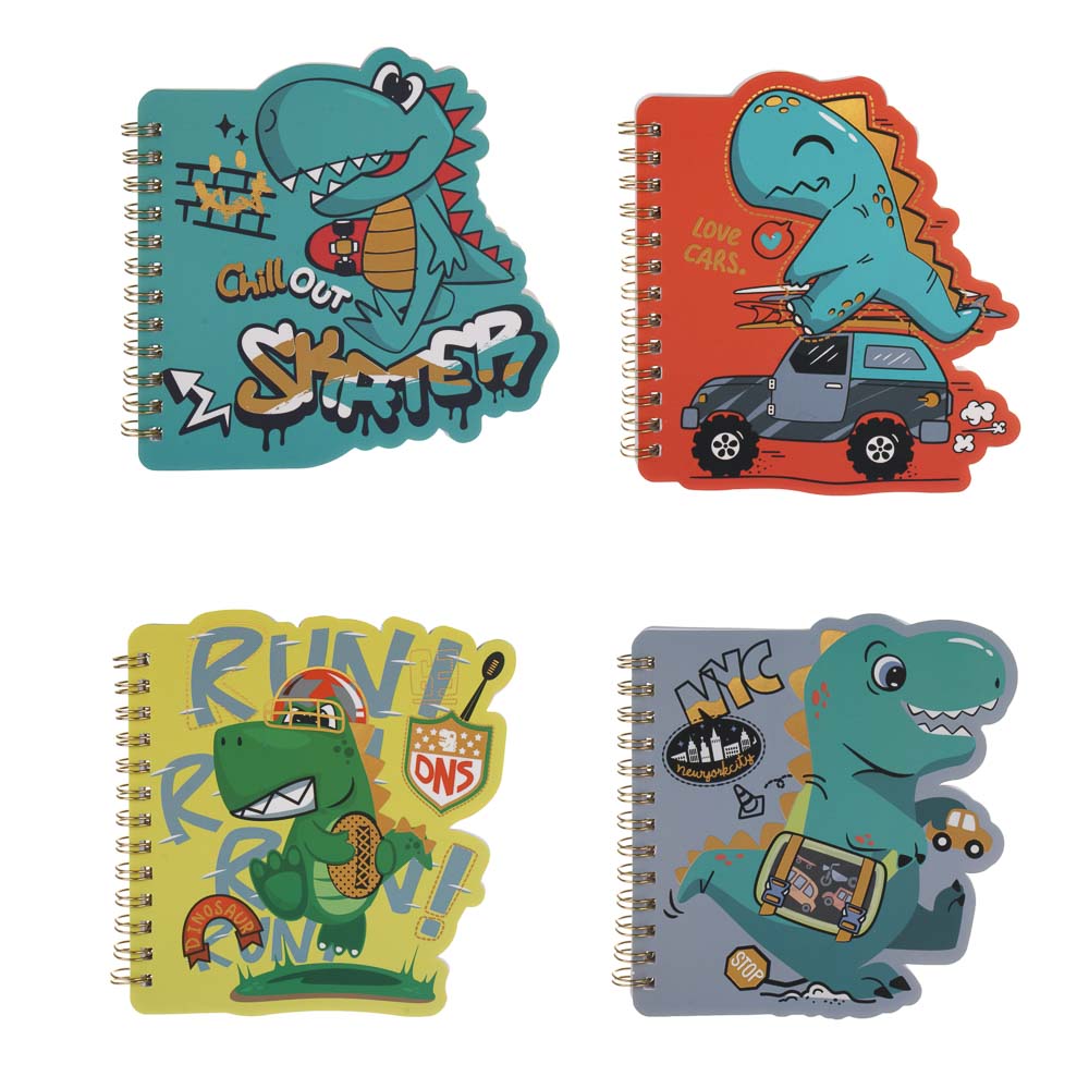 Записная книжка фигурная на спирали "Дино" 14,5х10,5см., 60л., обл.350г., фолинг, 4 диз., арт.№ 557-132