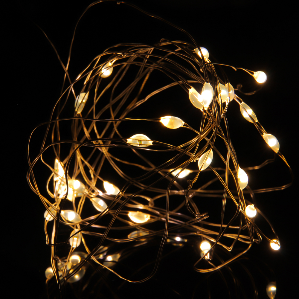 СНОУ БУМ Гирлянда нить росы 1 м СНОУ БУМ, 10 LED ламп, постоянное свечение шампань, проволока серебряный цвет, 2xCR2032, арт.№ 384-332