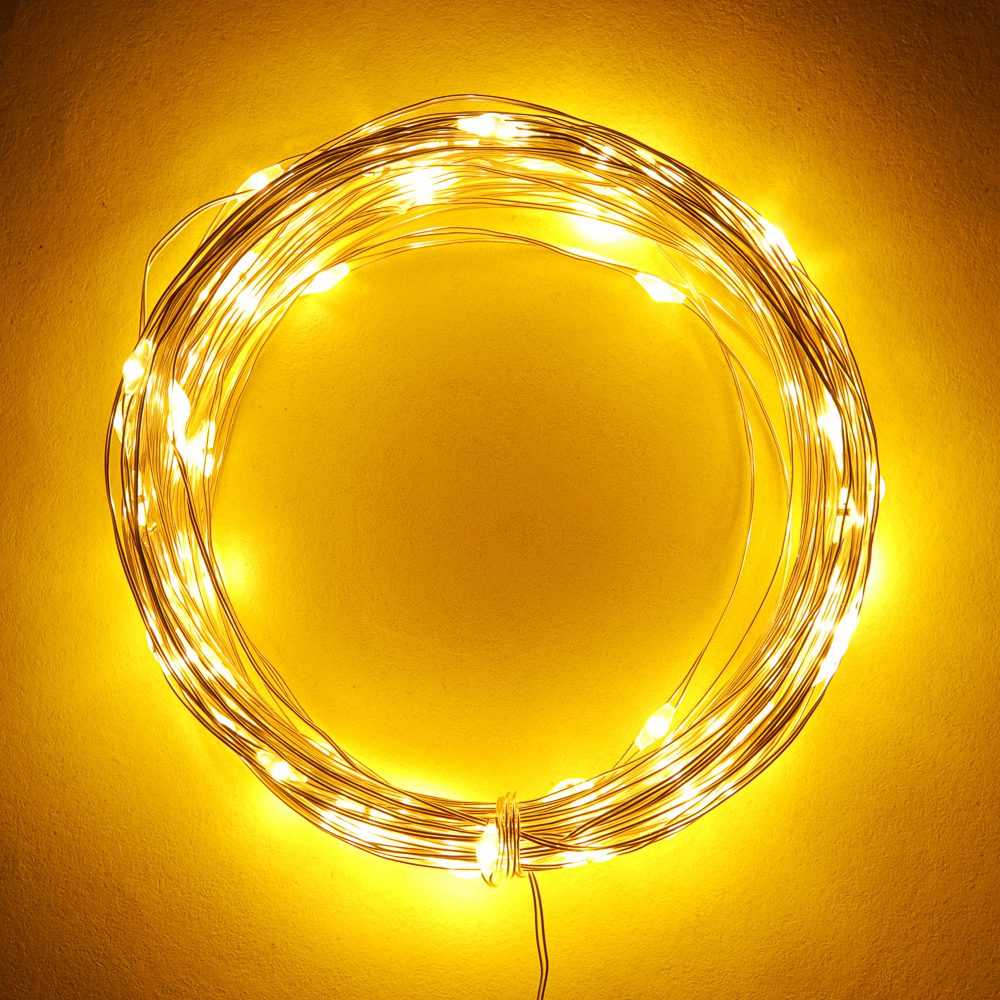 СНОУ БУМ Гирлянда нить росы 1 м СНОУ БУМ, 10 LED ламп, постоянное свечение шампань, проволока серебряный цвет, 2xCR2032, арт.№ 384-332