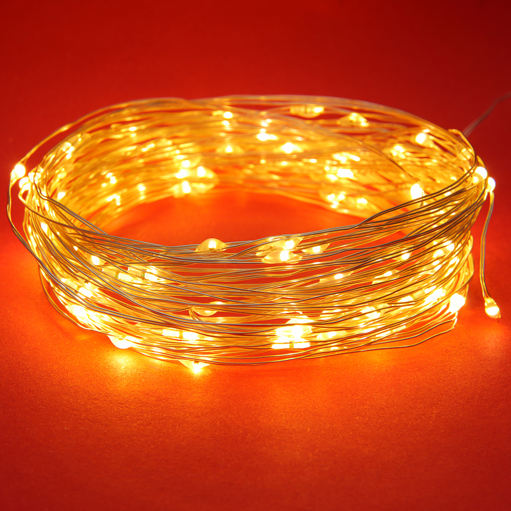 СНОУ БУМ Гирлянда нить росы 1 м СНОУ БУМ, 10 LED ламп, постоянное свечение шампань, проволока серебряный цвет, 2xCR2032, арт.№ 384-332