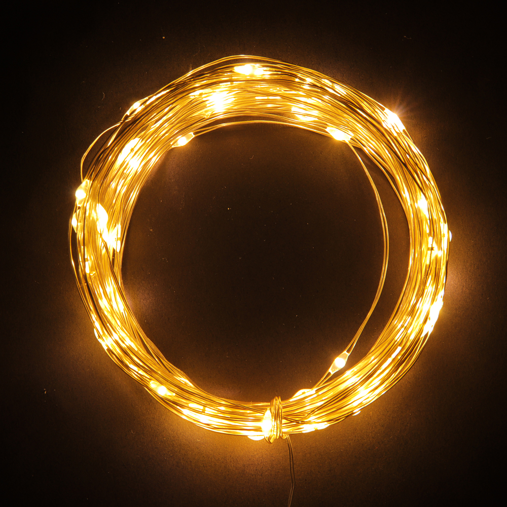 СНОУ БУМ Гирлянда нить росы 1 м СНОУ БУМ, 10 LED ламп, постоянное свечение шампань, проволока серебряный цвет, 2xCR2032, арт.№ 384-332