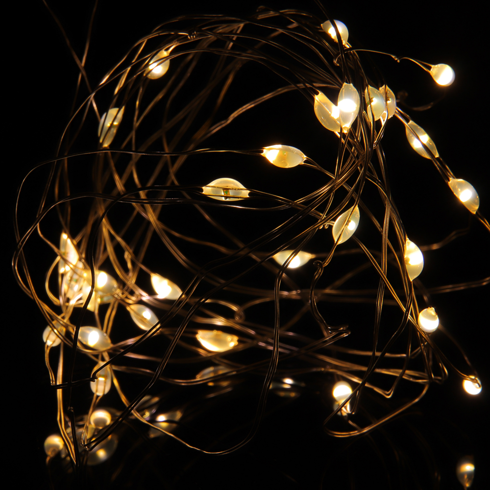 СНОУ БУМ Гирлянда нить росы 1 м СНОУ БУМ, 10 LED ламп, постоянное свечение шампань, проволока серебряный цвет, 2xCR2032, арт.№ 384-332