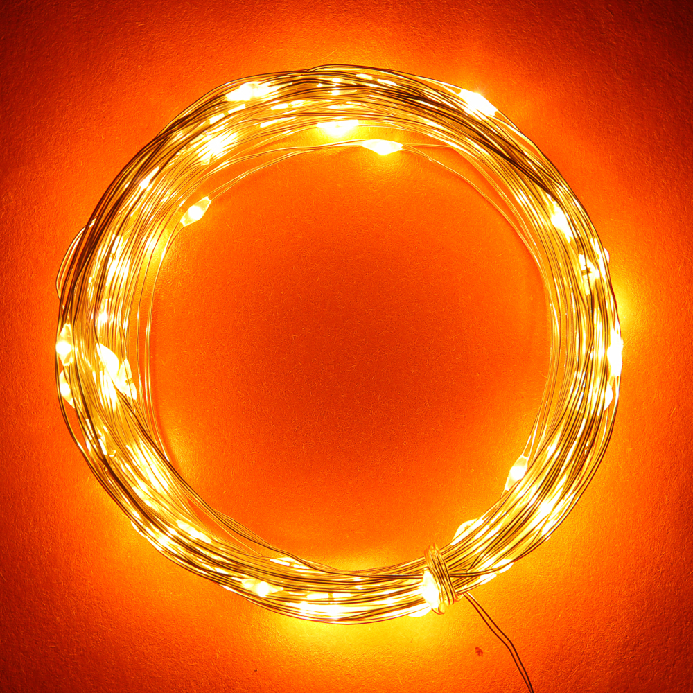 СНОУ БУМ Гирлянда нить росы 1 м СНОУ БУМ, 10 LED ламп, постоянное свечение шампань, проволока серебряный цвет, 2xCR2032, арт.№ 384-332