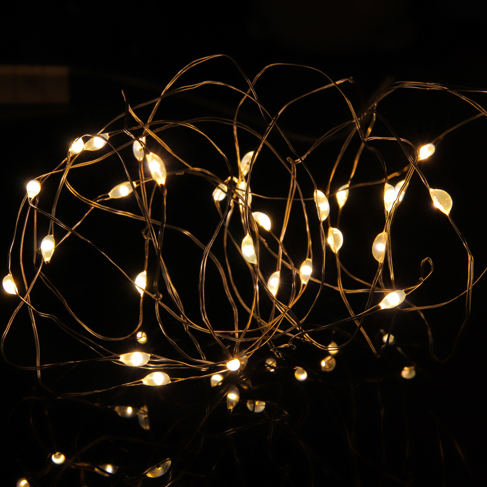 СНОУ БУМ Гирлянда нить росы 1 м СНОУ БУМ, 10 LED ламп, постоянное свечение шампань, проволока серебряный цвет, 2xCR2032, арт.№ 384-332