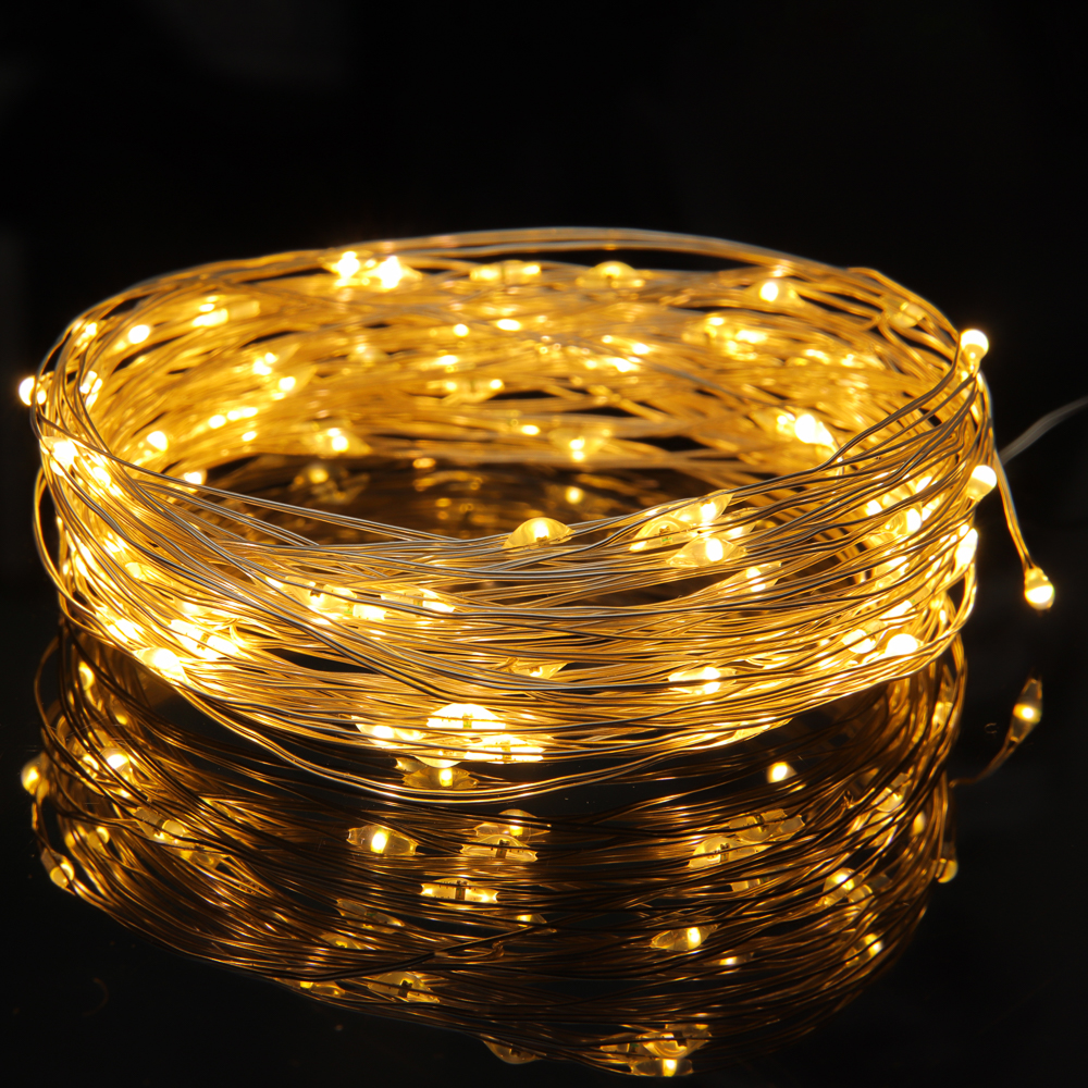 СНОУ БУМ Гирлянда нить росы 1 м СНОУ БУМ, 10 LED ламп, постоянное свечение шампань, проволока серебряный цвет, 2xCR2032, арт.№ 384-332