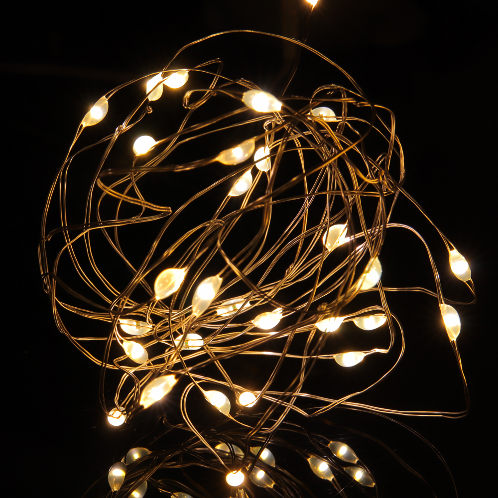 СНОУ БУМ Гирлянда нить росы 1 м СНОУ БУМ, 10 LED ламп, постоянное свечение шампань, проволока серебряный цвет, 2xCR2032, арт.№ 384-332