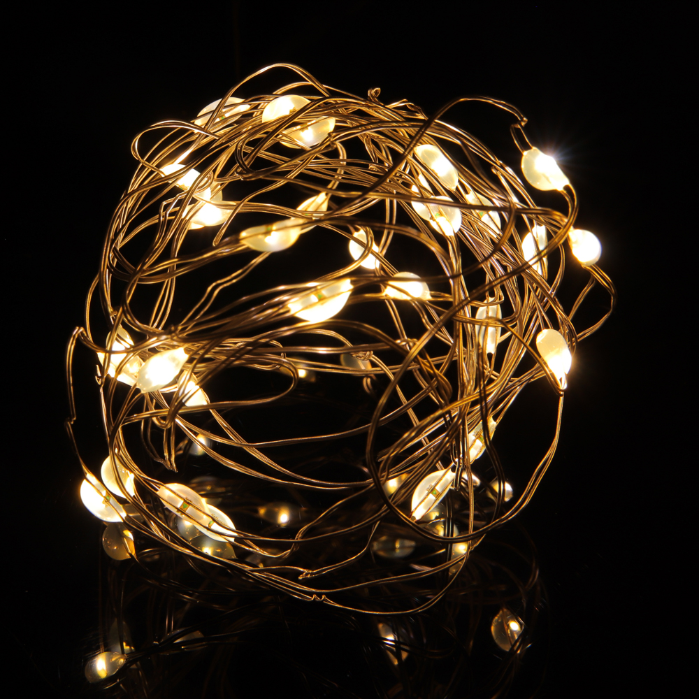 СНОУ БУМ Гирлянда нить росы 1 м СНОУ БУМ, 10 LED ламп, постоянное свечение шампань, проволока серебряный цвет, 2xCR2032, арт.№ 384-332