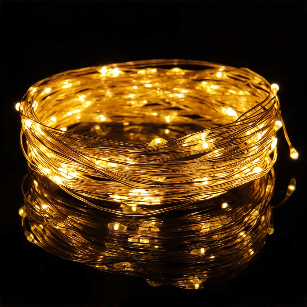 СНОУ БУМ Гирлянда нить росы 1 м СНОУ БУМ, 10 LED ламп, постоянное свечение шампань, проволока серебряный цвет, 2xCR2032, арт.№ 384-332