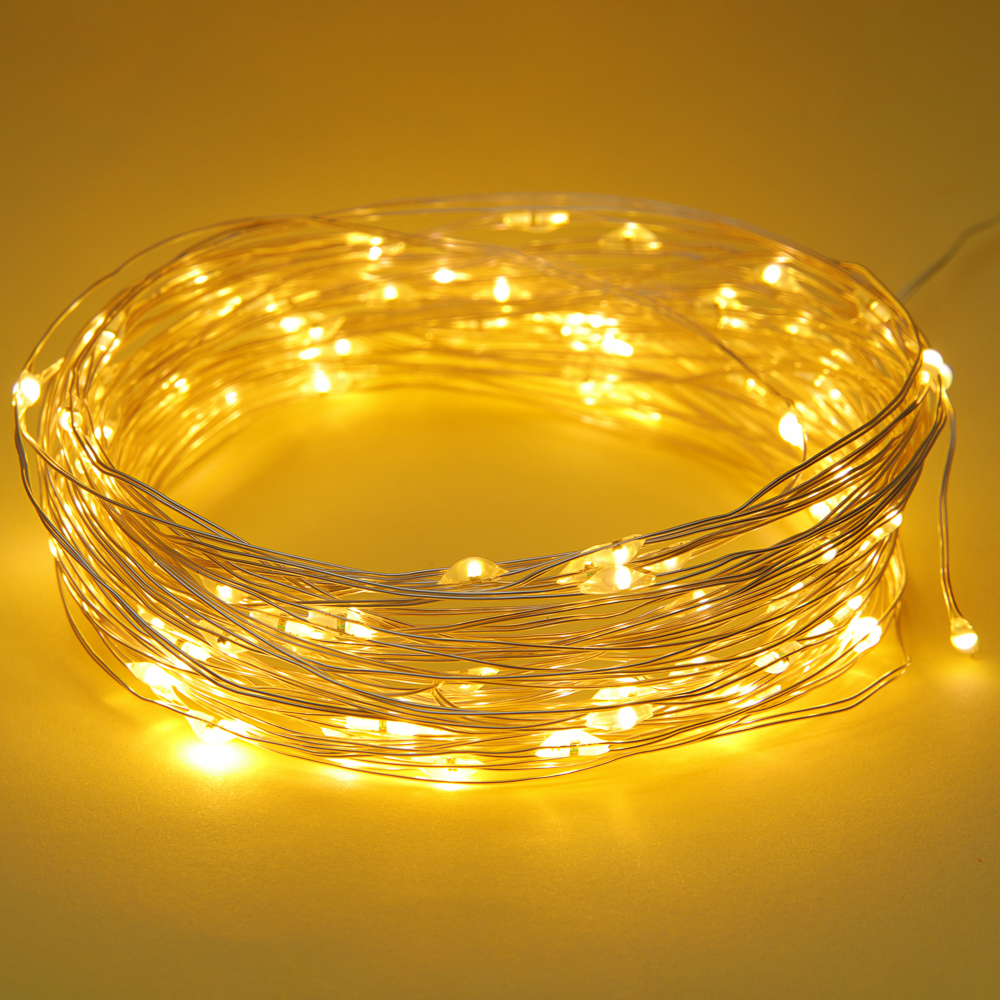 Гирлянда нить росы 3 м СНОУ БУМ, 30 LED ламп, постоянное свечение шампань, проволока серебряный цвет, 2xCR2032, арт.№ 384-333