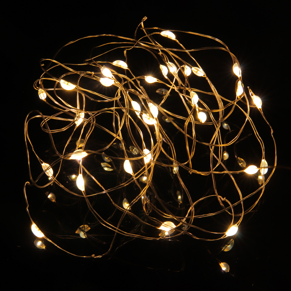 Гирлянда нить росы 3 м СНОУ БУМ, 30 LED ламп, постоянное свечение шампань, проволока серебряный цвет, 2xCR2032, арт.№ 384-333