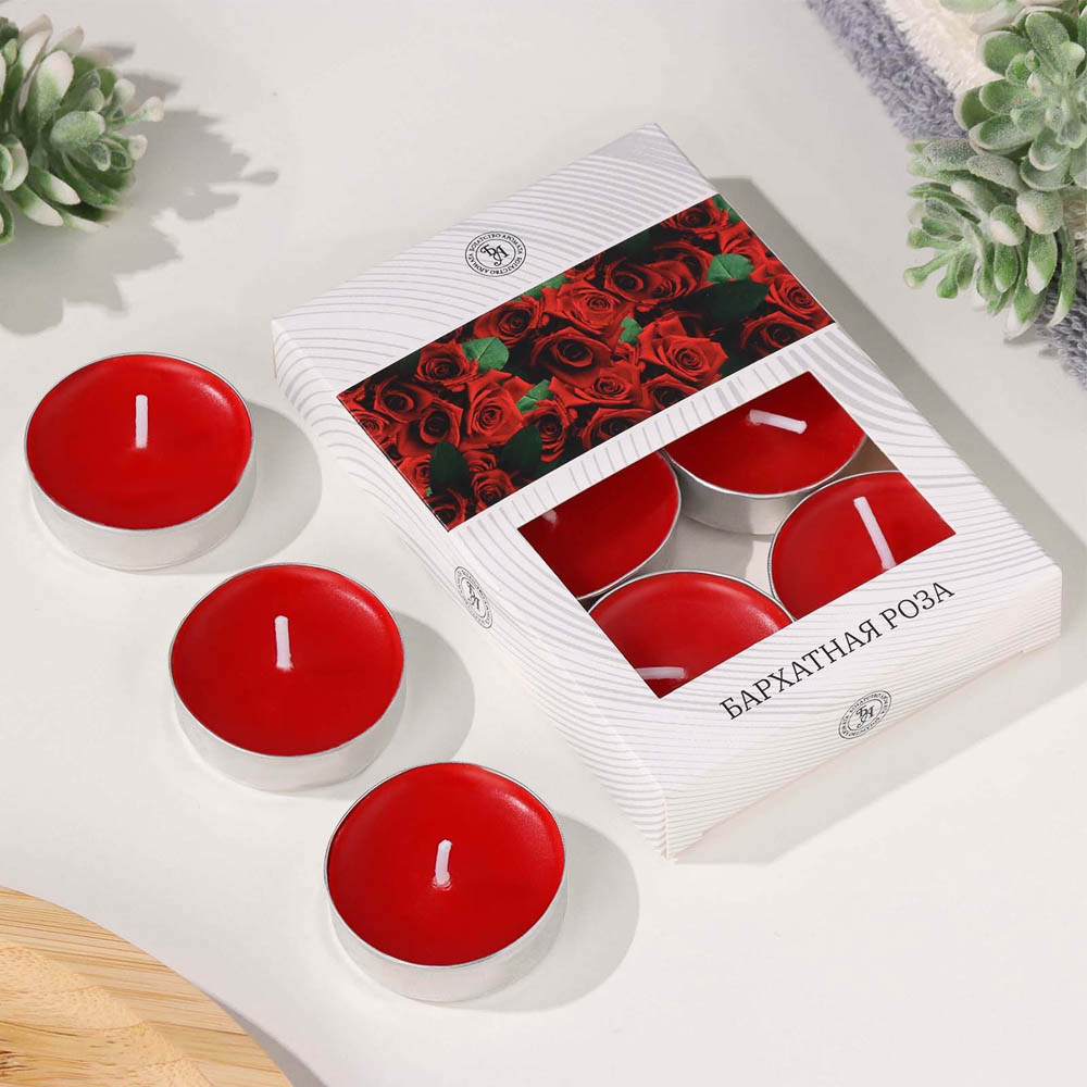 Набор чайных свечей ароматизированных в подарочной коробке, 6 шт, красный, арт.№ 553-140