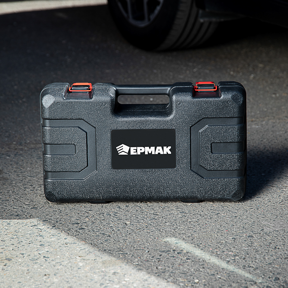 ЕРМАК Домкрат электрический 3 т, 12В, 120-420 мм, 100 Вт, в кейсе, х/б перчатки с ПВХ, арт.№ 743-006