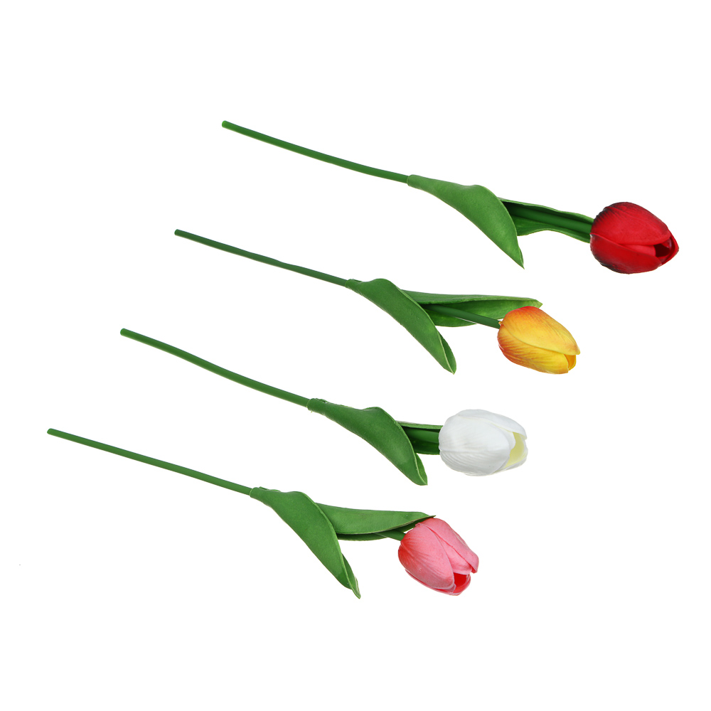 LADECOR Цветок искусственный тюльпан, 32 см, PU, пластик, железная проволока, 4 цвета, арт.№ 535-178