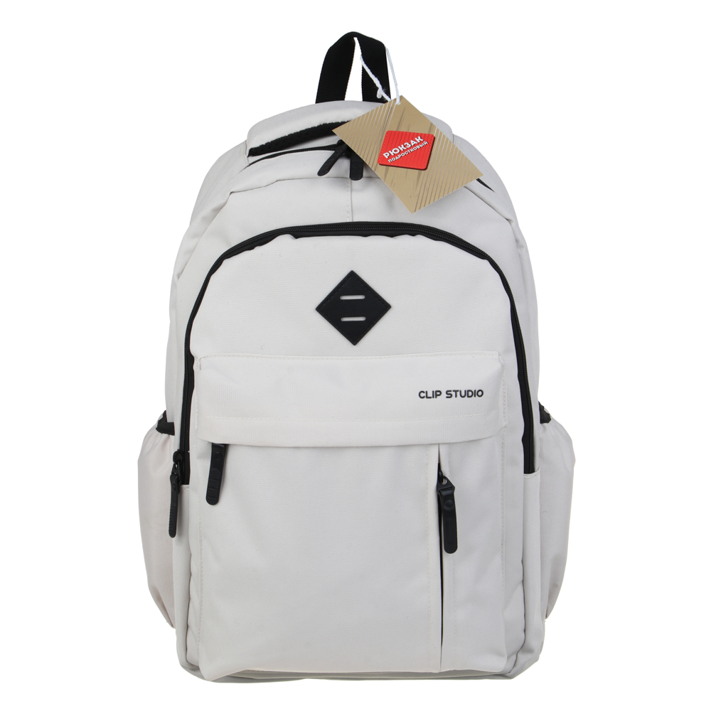 Рюкзак подростковый 44х28х17 см, 2 отделения, 4 кармана, ручка, нашивка, фактурный полиэстер, отделка искусственной кожей, бежевый, арт.№ 576-080