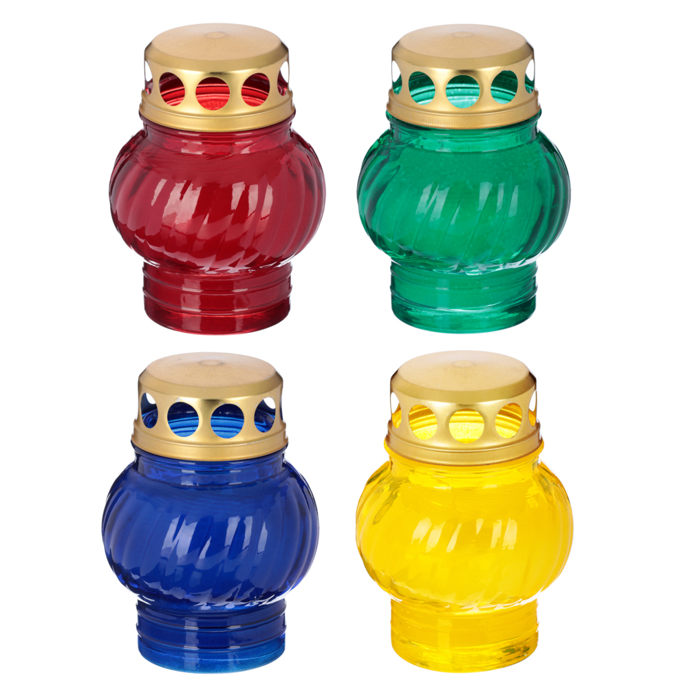 Свеча парафиновая поминальная в стеклянном подсвечнике, 9,1х8,3см, 4 цвета, арт.№ 527-004