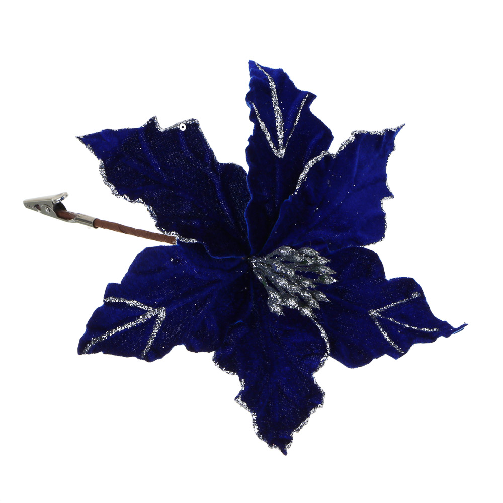 СНОУ БУМ Пуансетия 15 см на прищепке (6 лепестков), глиттер, металл, полиэстер, 26-523, арт.№ 348-045