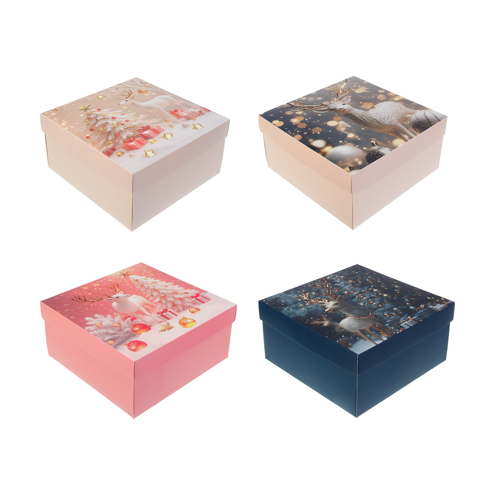 Коробка складная, 19,5x19,5x9,5см, бумага, арт.2, 4 дизайна, арт.№ 207-237