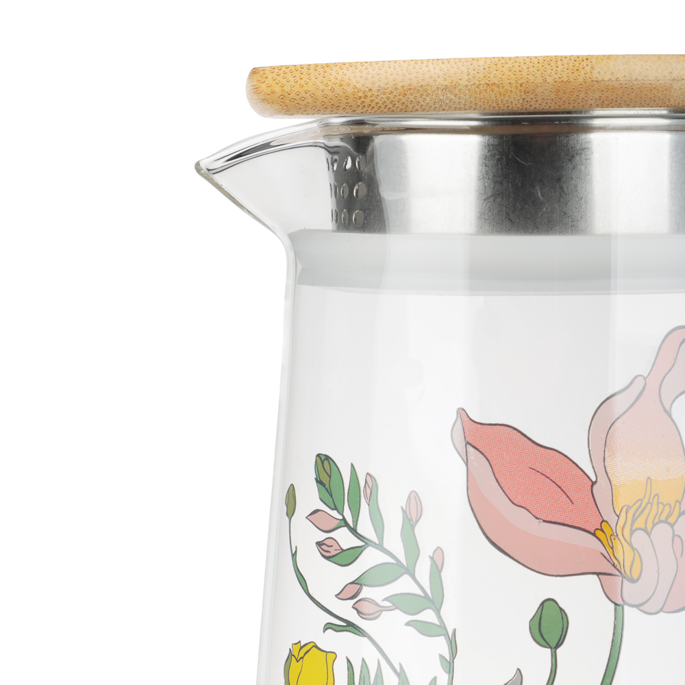 Кувшин с металлическим фильтром бамбуковая крышка тм SATOSHI Ботаника, 1500мл, стекло, арт.№ 850-281