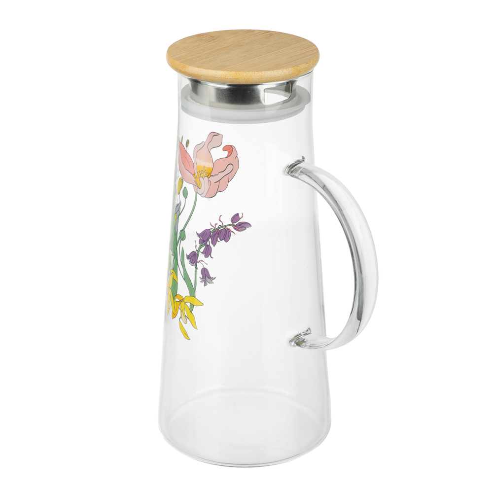 Кувшин с металлическим фильтром бамбуковая крышка тм SATOSHI Ботаника, 1500мл, стекло, арт.№ 850-281