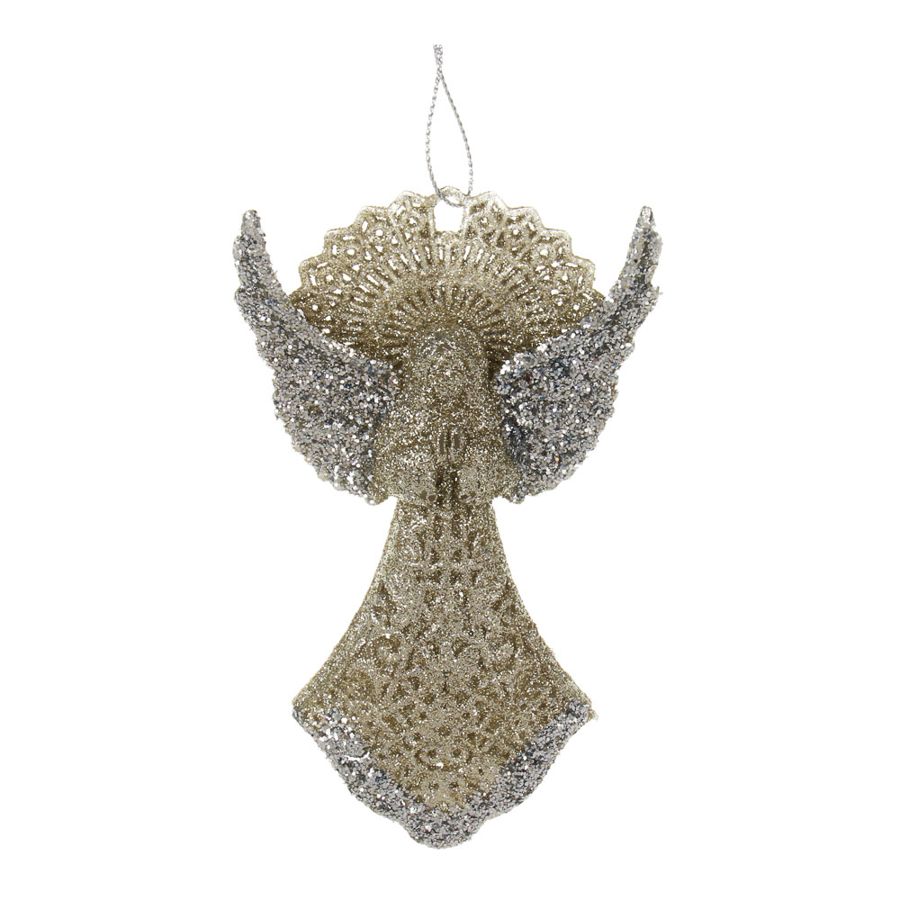 СНОУ БУМ Подвеска декоративная "Ангел" 13 см, пластик, глиттер, золото, арт.№ 374-615