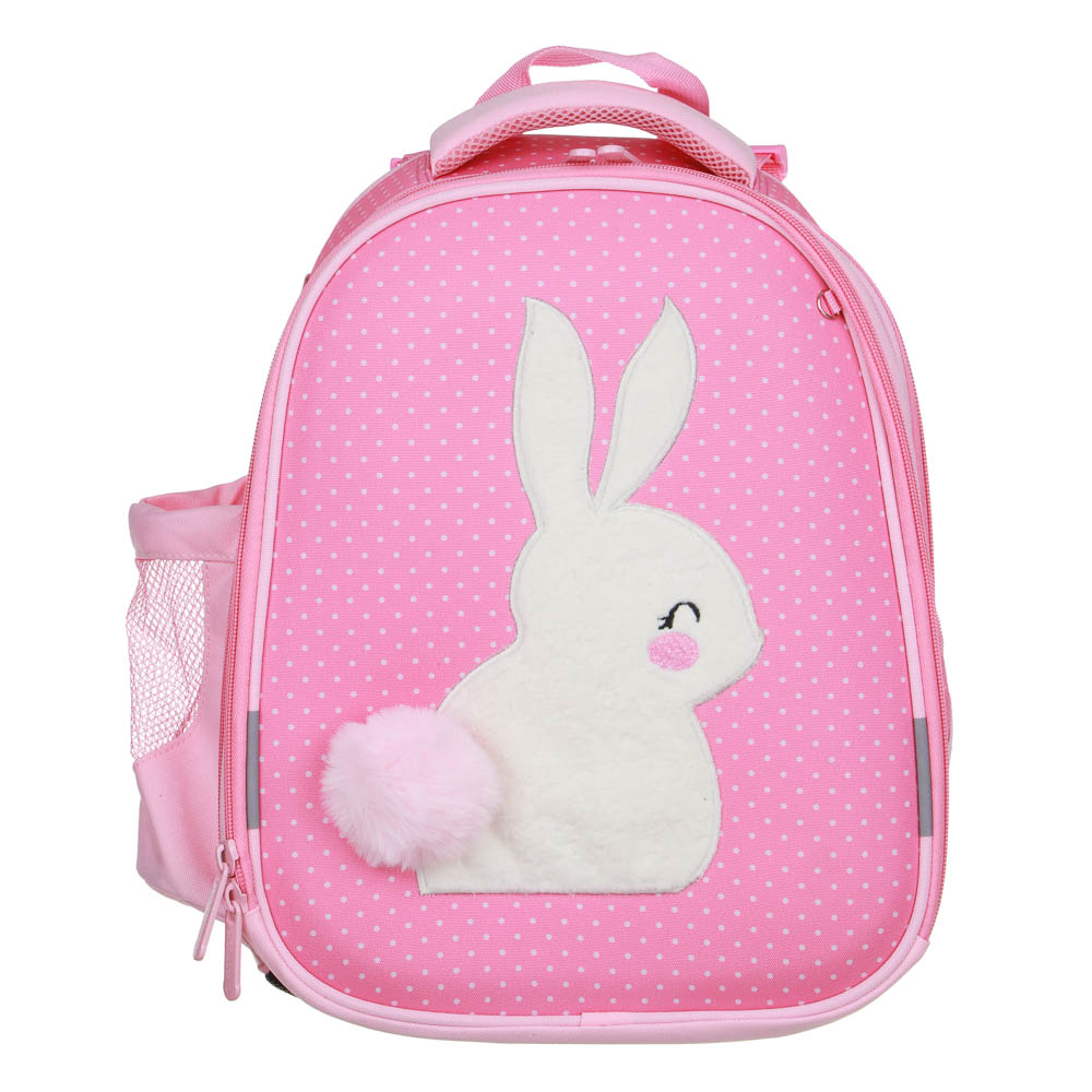 ПУШИСТЫЙ ЗАЙКА Рюкзак шк.жесткий 38х28х15см, 2 отд., 2 карм., эргон.спинка, лямки с рег.по росту, ПЭ, арт.№ 254-804