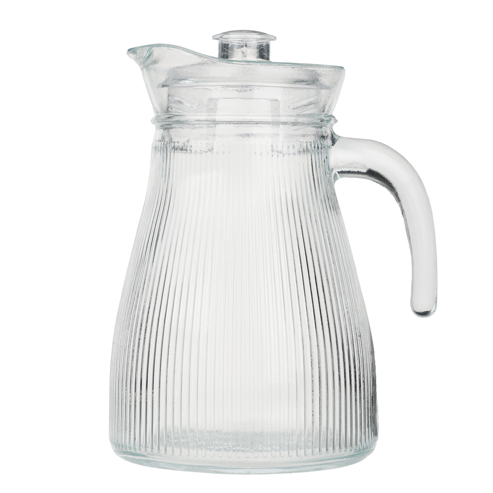 MILLIMI Кувшин для воды 1.2 л, стекло, крышка пластик, рифленый, арт.№ 878-613