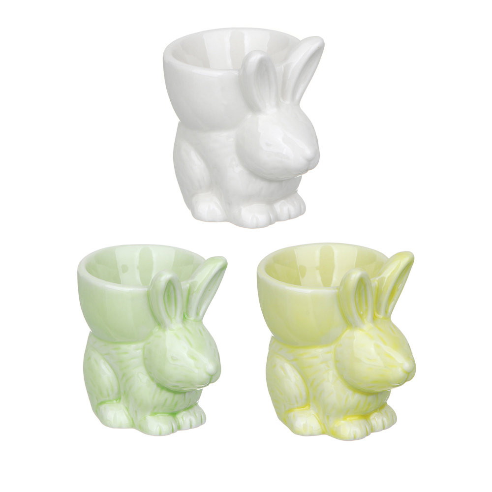 LADECOR Подставка под яйцо, керамика, Зайка, 3 цвета, 7х8х5 см, арт.№ 514-002