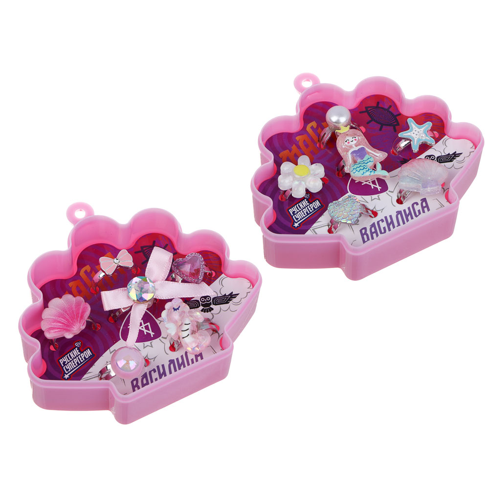 Набор детских колец BY Русские супергерои 6 шт, пластик, металл, р-р универсальный, 2 дизайна, арт.№ 316-377