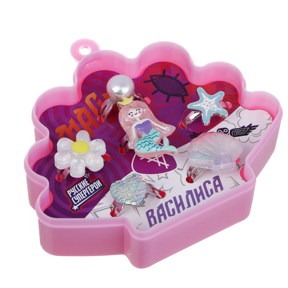 Набор детских колец BY Русские супергерои 6 шт, пластик, металл, р-р универсальный, 2 дизайна, арт.№ 316-377