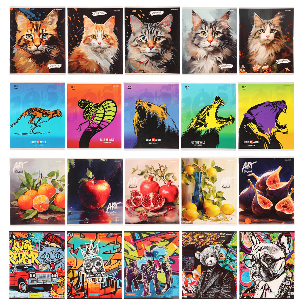 Тетрадь 48л. в клетку, офсет, обл. мел.картон, скрепка, твин лак, микс, арт.№ 578-181