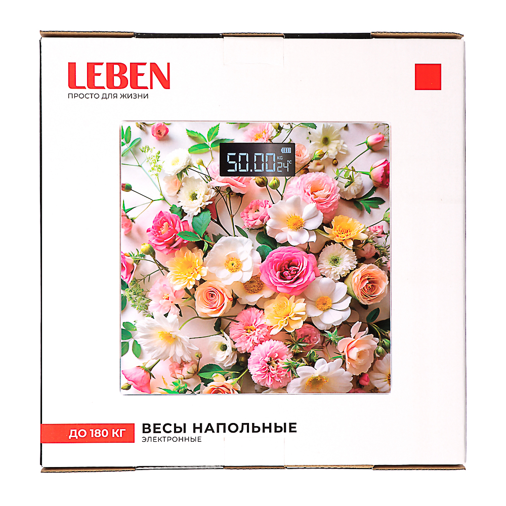 LEBEN Весы напольные электронные "Симпатия", ЖК-дисплей, макс. нагр.до 180кг, 28х28х0,5см, арт.№ 252-095