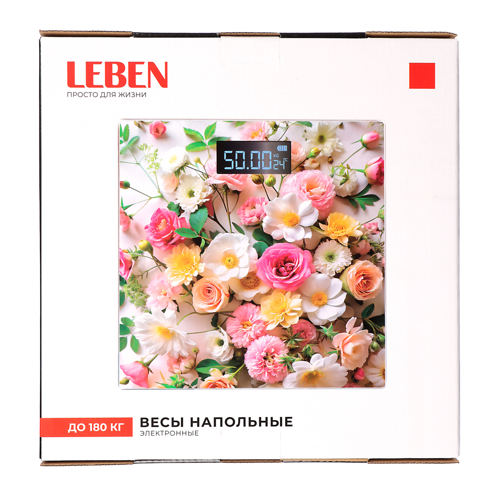 LEBEN Весы напольные электронные "Симпатия", ЖК-дисплей, макс. нагр.до 180кг, 28х28х0,5см, арт.№ 252-095