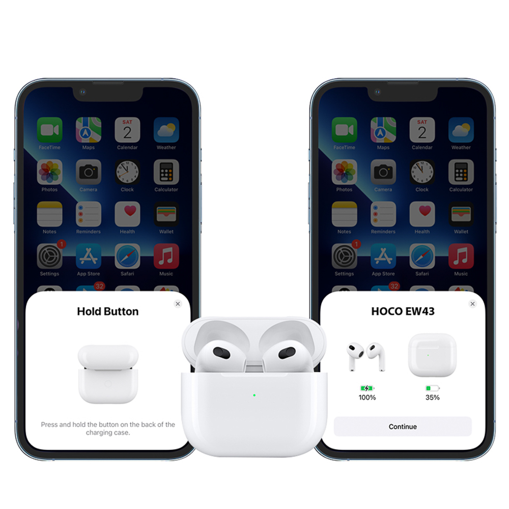 Наушники беспроводные TWS hoco. модель EW43, вкладыши, 300/40мАч, BT5.3, цвет: белый, арт.№ 410-114