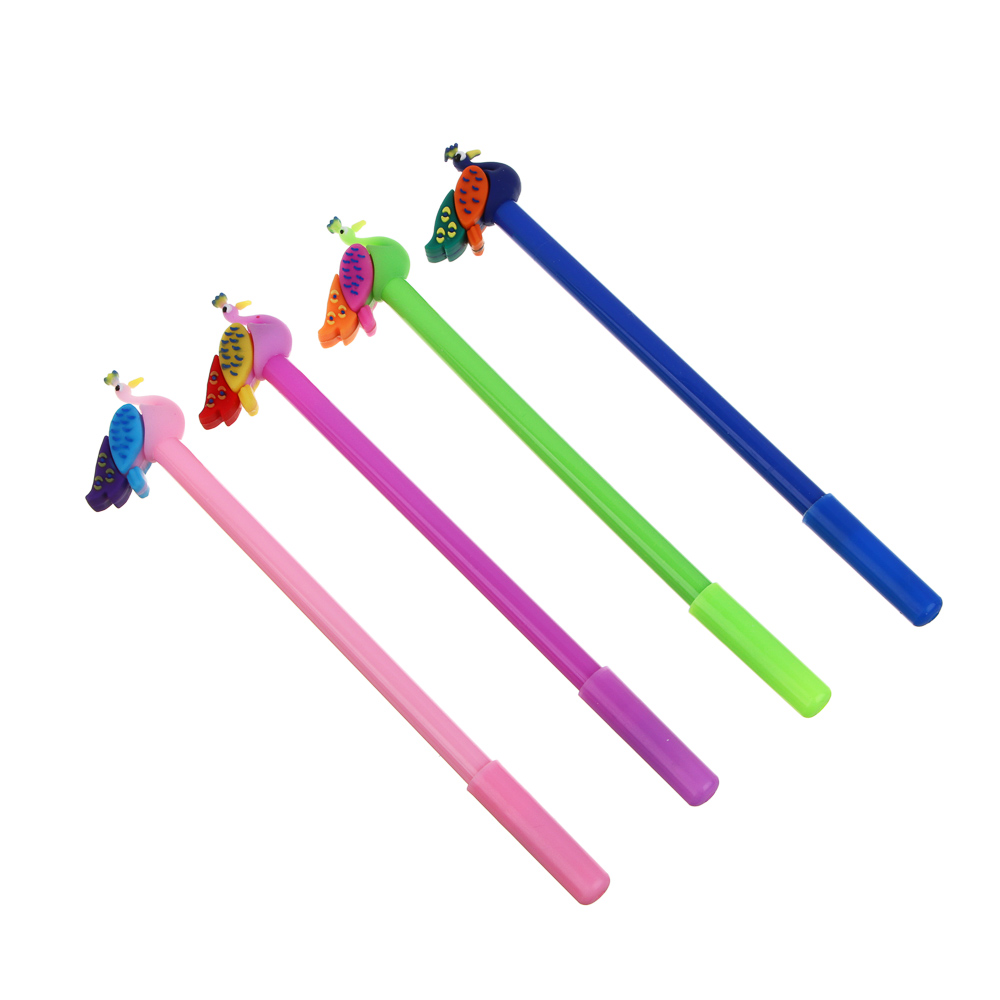 Ручка гелевая синяя, с наконечником в форме павлина, 4 дизайна, арт.№ 591-196