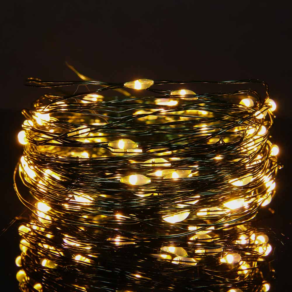 Гирлянда нить росы 10 м СНОУ БУМ, 100 LED ламп, шампань (8 режимов), медная проволока, зелёный цвет, 220В, арт.№ 384-178