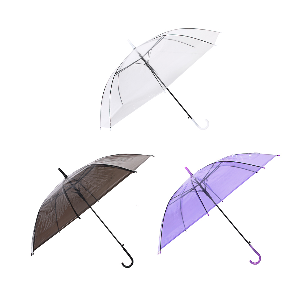 Зонт-трость прозрачный, диаметр 90 см, 8 спиц, ЭВА, пластик, сплав, 3 цвета, арт.№ 302-404