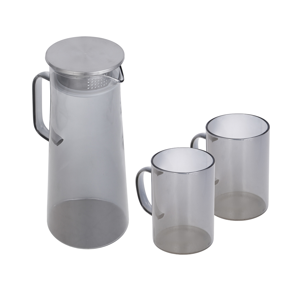 SATOSHI Графит Кувшин для воды 1,8л, 2 кружки, стекло, нерж.сталь — купить в МПР SATOSHI Графит Кувшин для воды 1,8л, 2 кружки, стекло, нерж.сталь, арт.№ 850-268