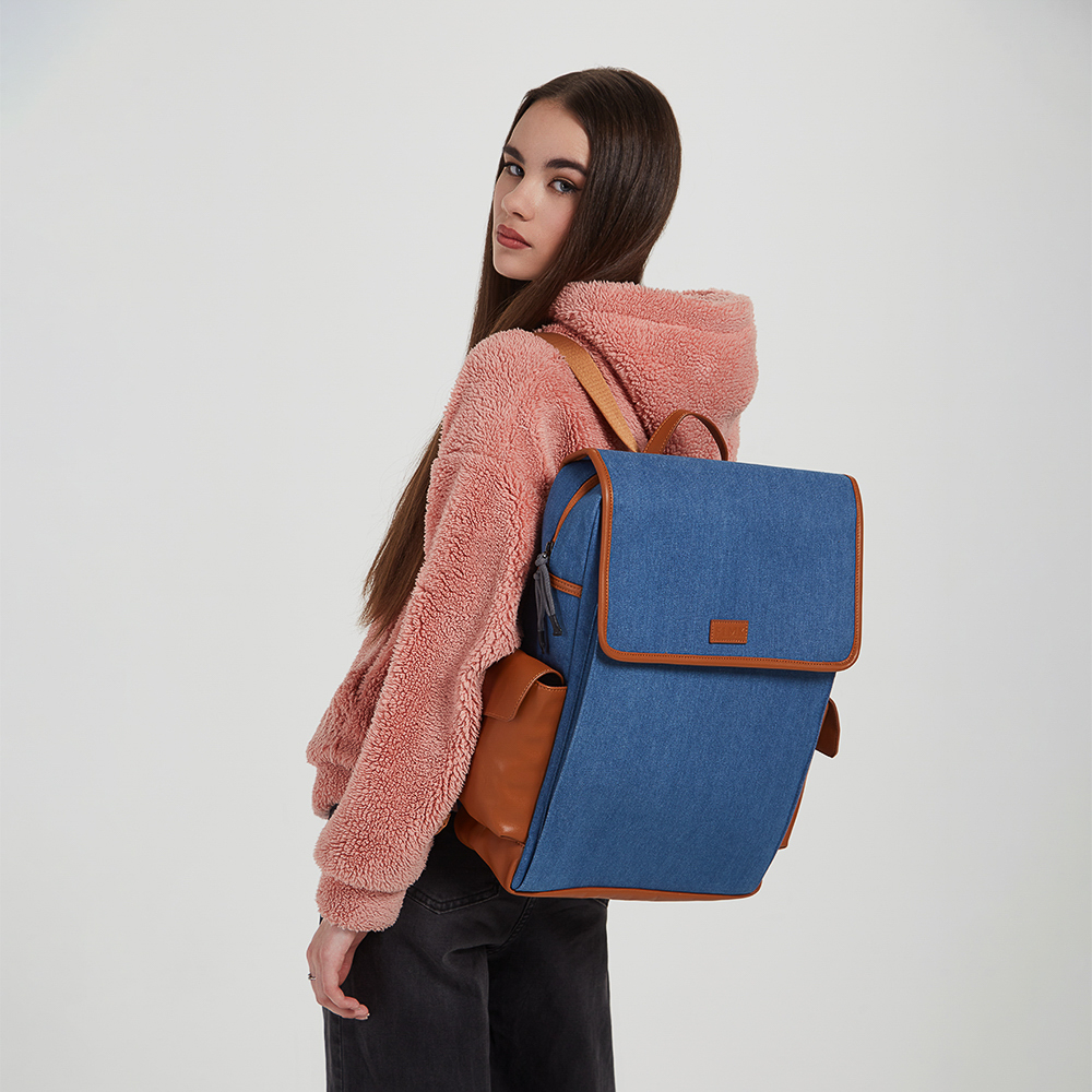 Джинс Рюкзак универсальный 41х30х11см, 1 отд., 3 карм. на магнитах, клапан, джинса, иск.кожа, синий, арт.№ 577-013